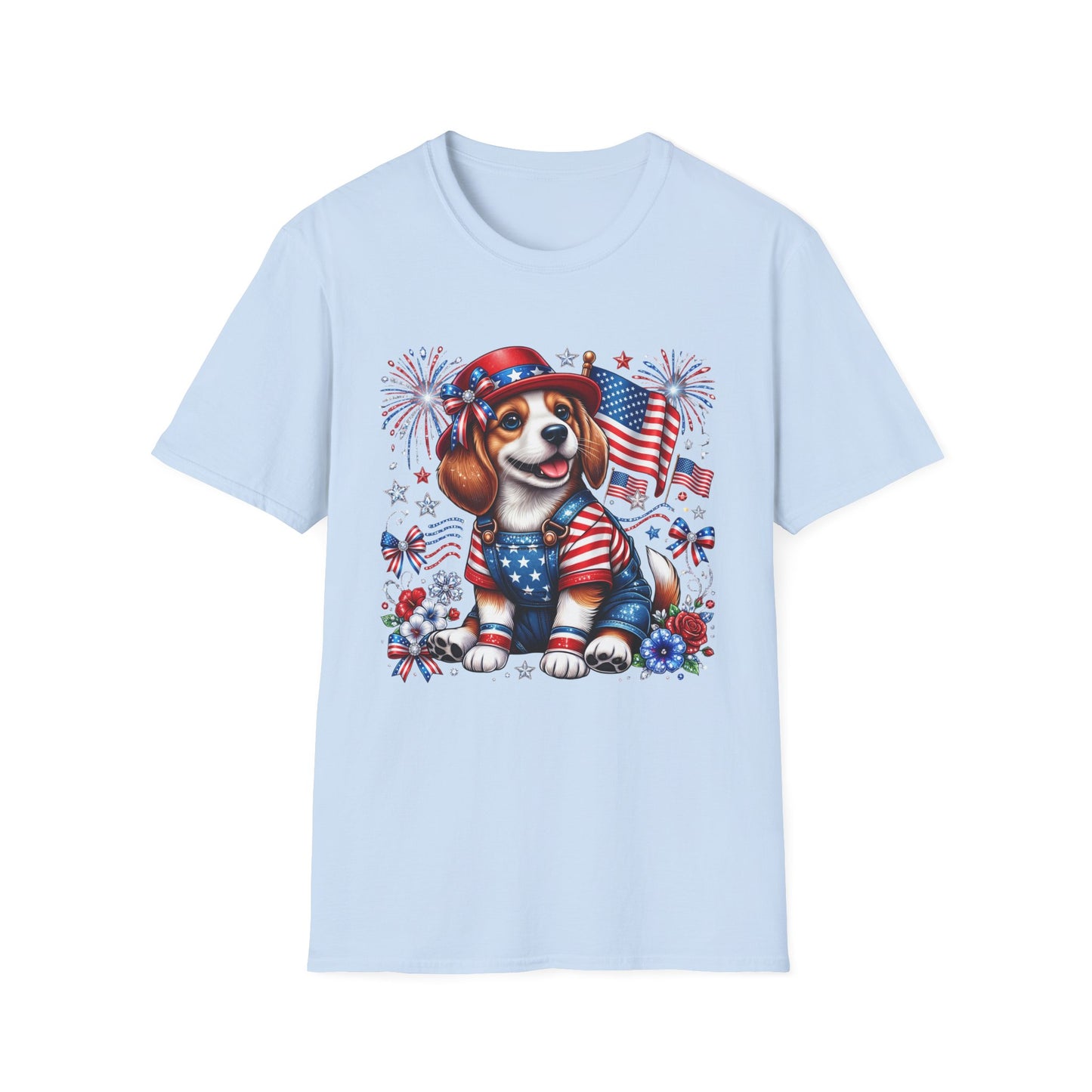 Patriotic Beagle T-Shirt — American Flag, Fireworks & Stars 4th of July Tee