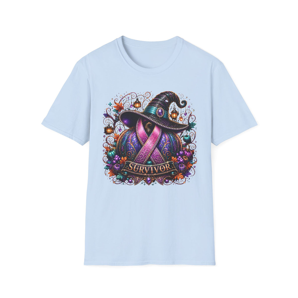 Survivor Witch Hat T-Shirt — Breast Cancer Awareness Ribbon Halloween Tee