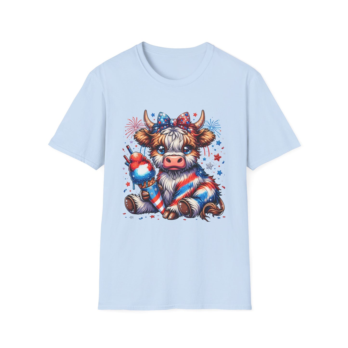 Patriotic Cow Graphic T-Shirt — Fourth of July Red White Blue Farm Animal Tee