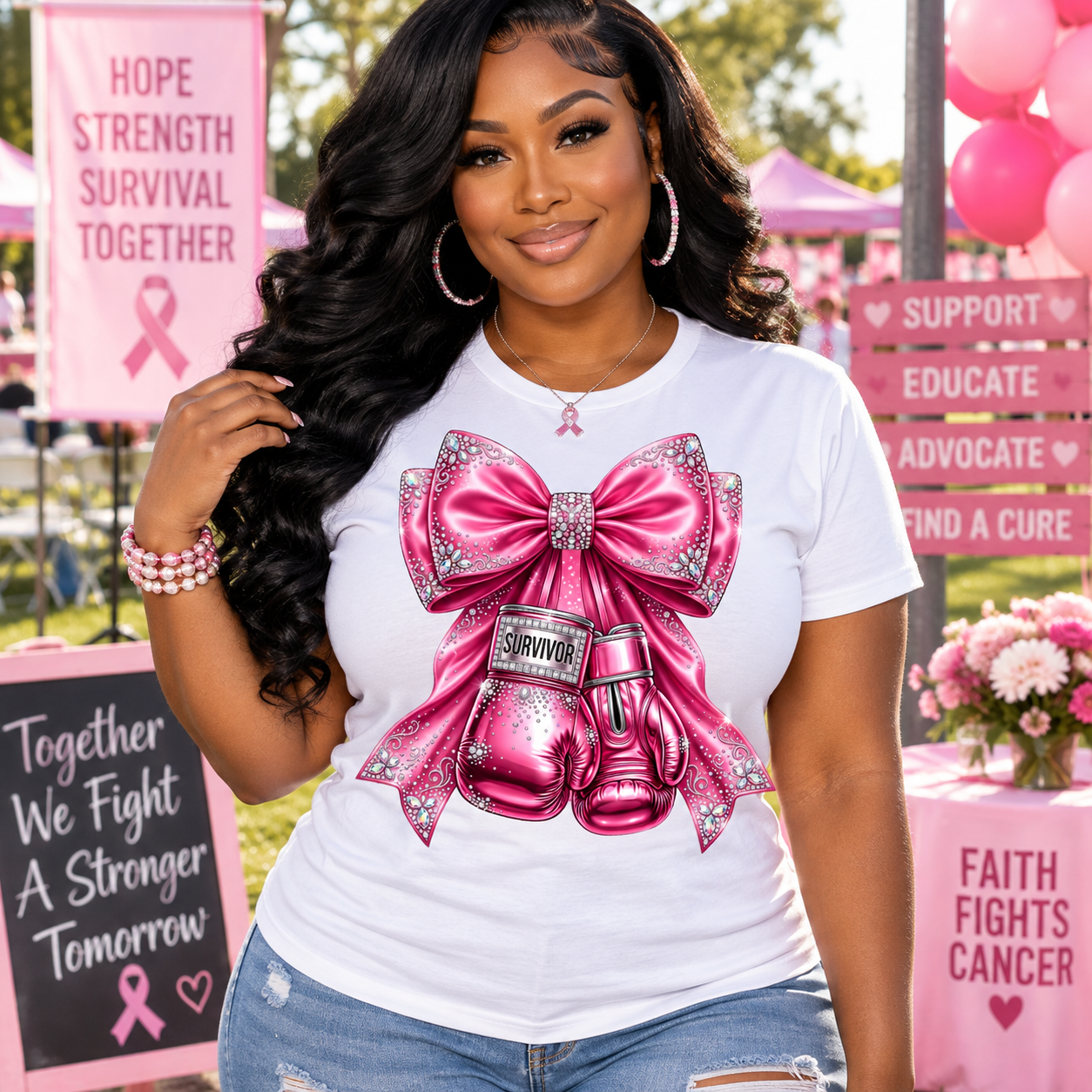 Breast Cancer Survivor Boxing Gloves T‑Shirt — Pink Ribbon Survivor Tee