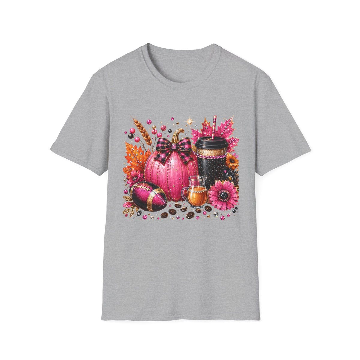 Fall Pink Pumpkin Coffee T-Shirt — Autumn Floral Pumpkin Design