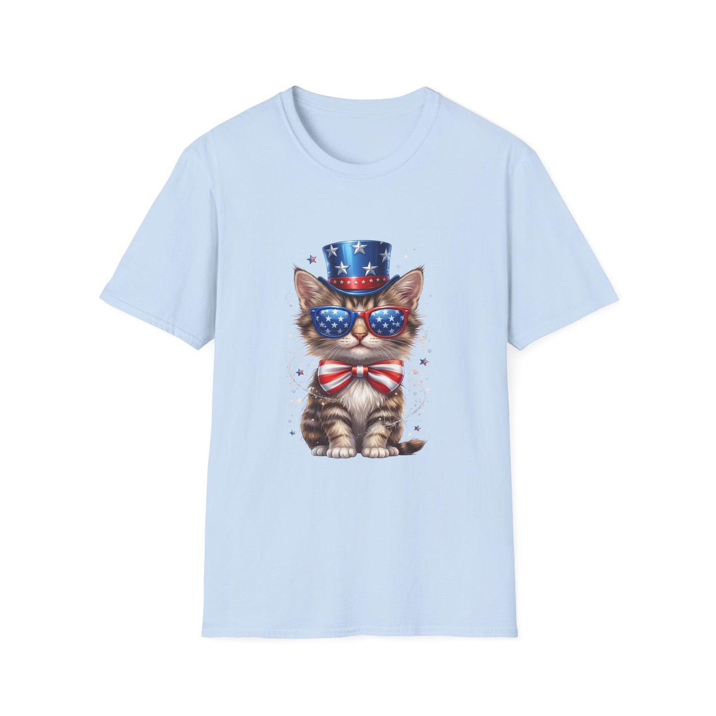 Patriotic Cat T-Shirt — USA Flag Top Hat & Sunglasses 4th of July Tee