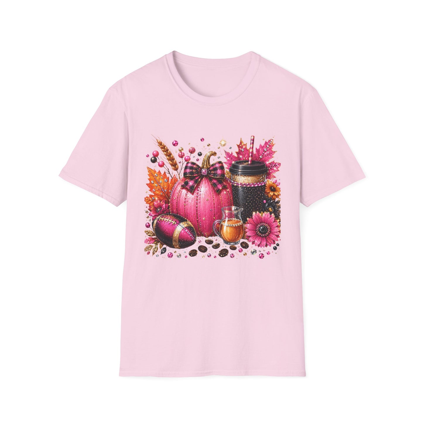 Fall Pink Pumpkin Coffee T-Shirt — Autumn Floral Pumpkin Design