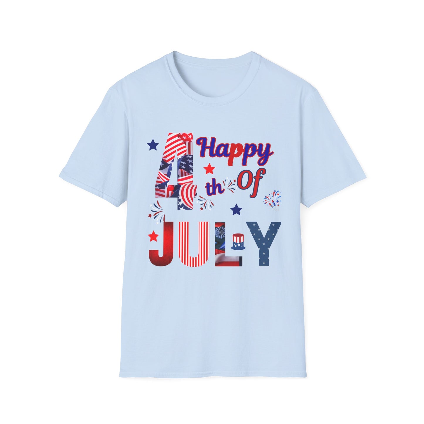 Happy 4th of July Patriotic T-Shirt | Red White Blue Independence Day Graphic Tee | USA Fireworks Celebration Shir