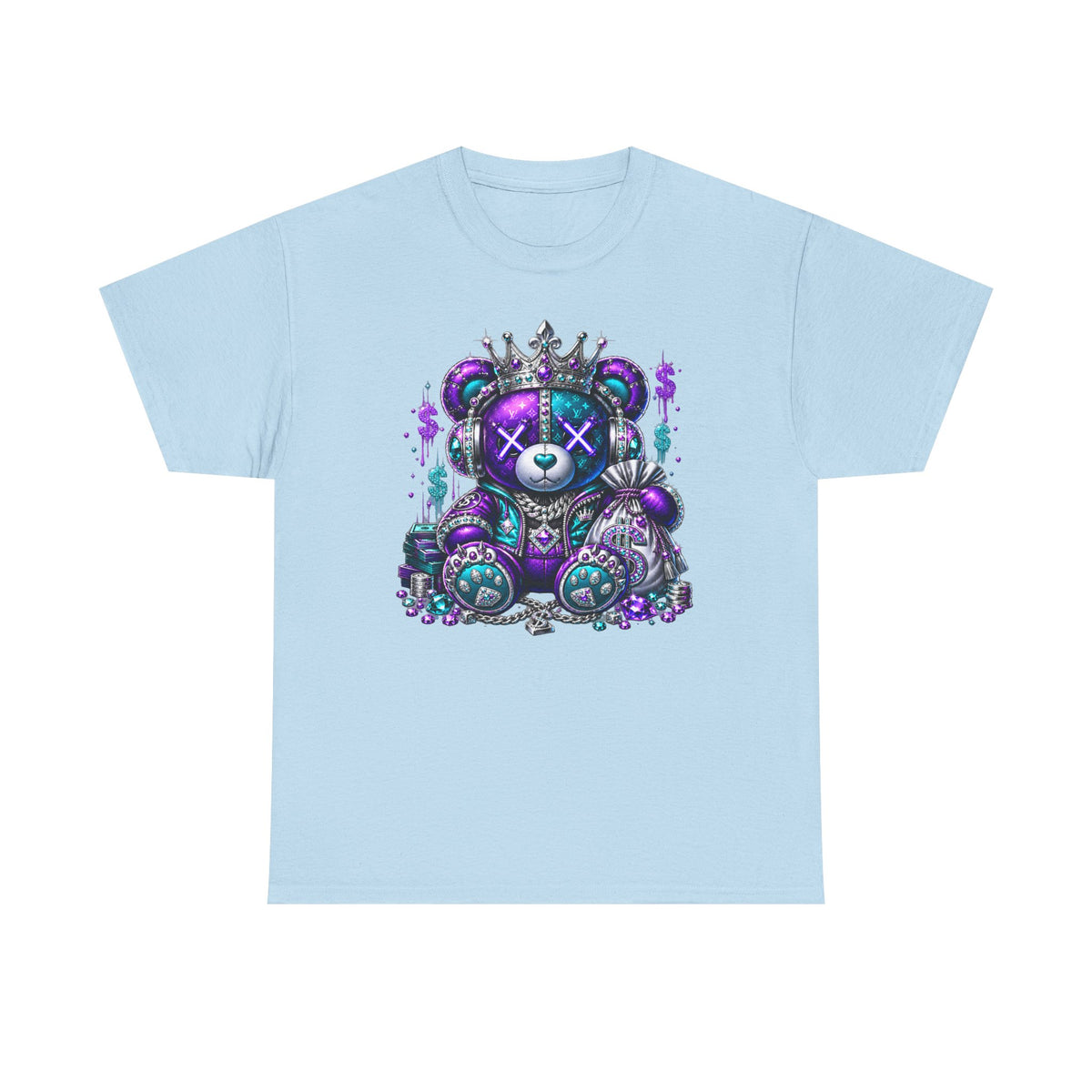 Voodoo Crown Teddy Graphic Tee — Neon Purple Streetwear Bear Shirt