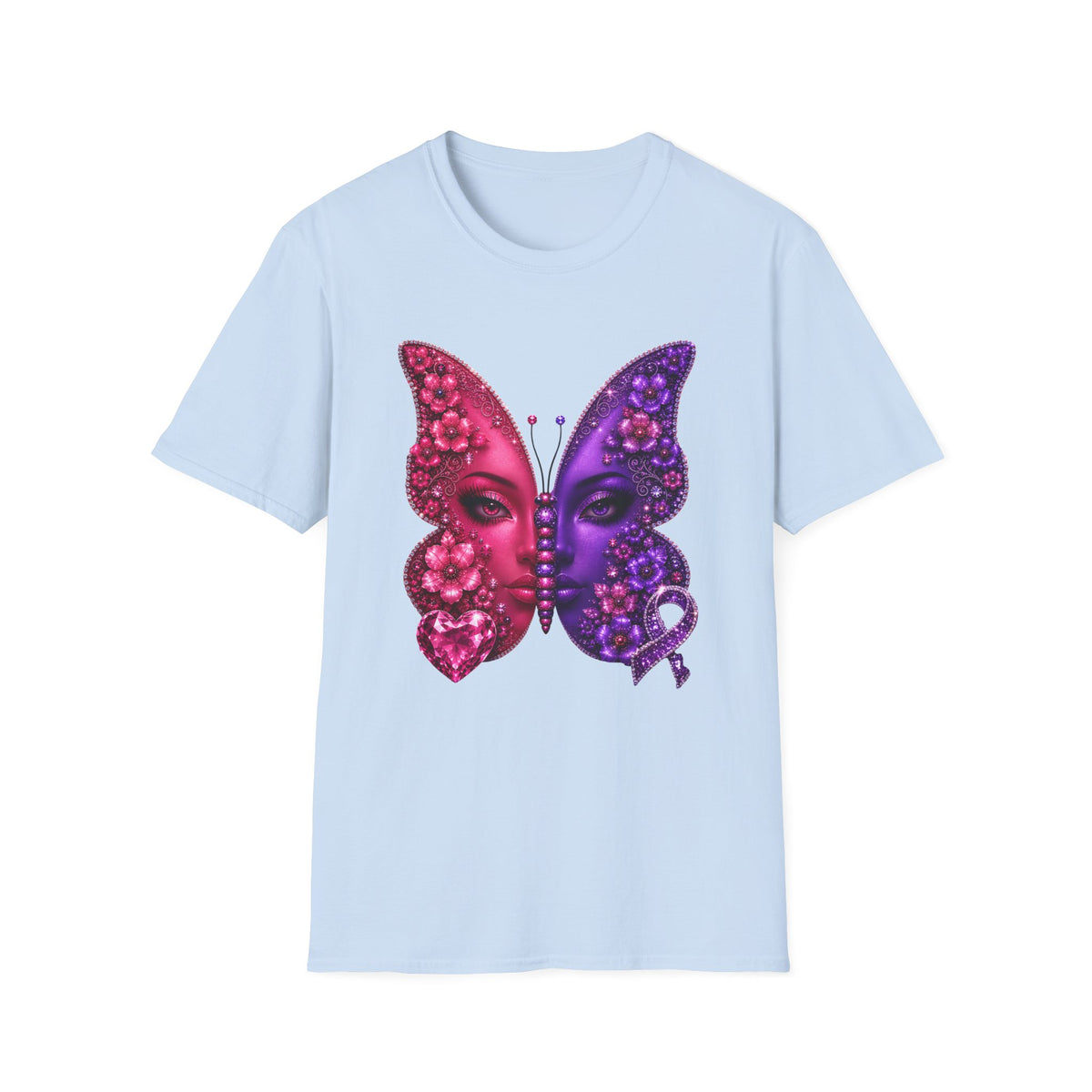 Butterfly Face T-Shirt — Purple Pink Floral Dual-Face Graphic Tee