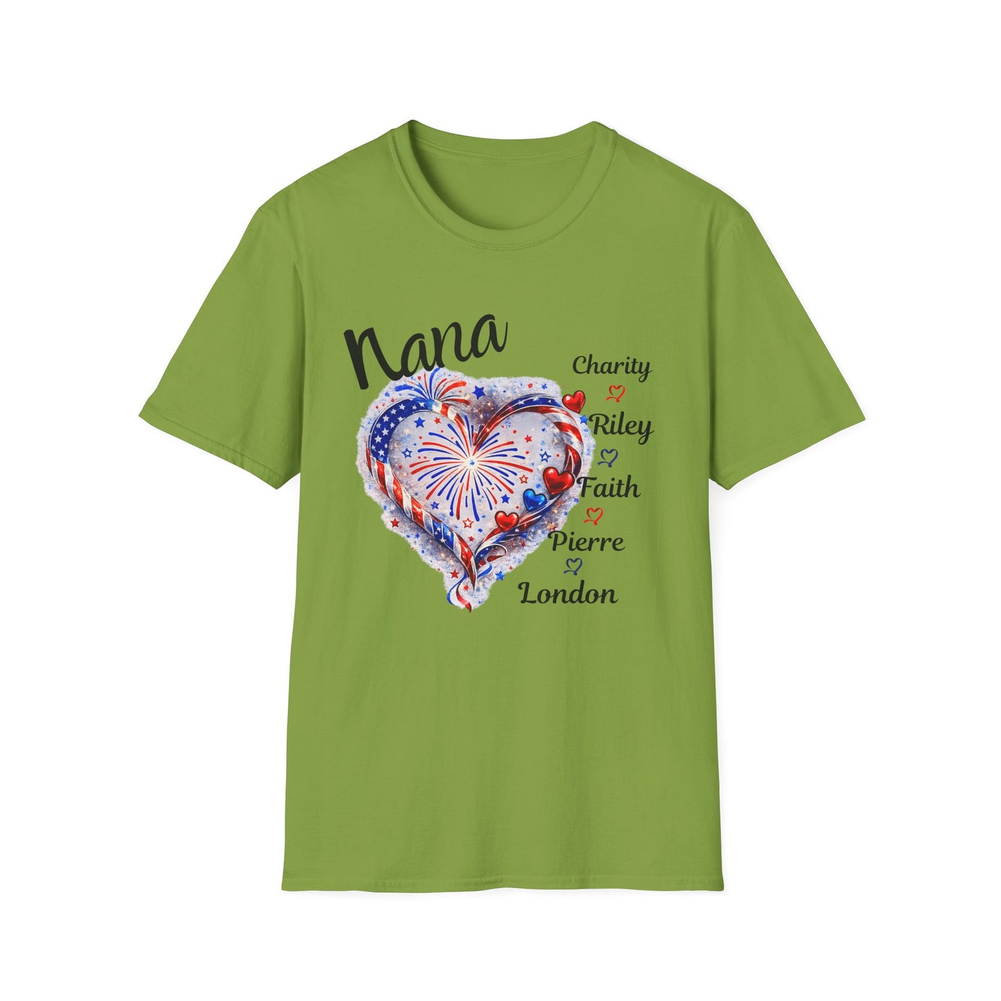 Patriotic Nana Heart Shirt – Custom Family Names Fourth of July Tee