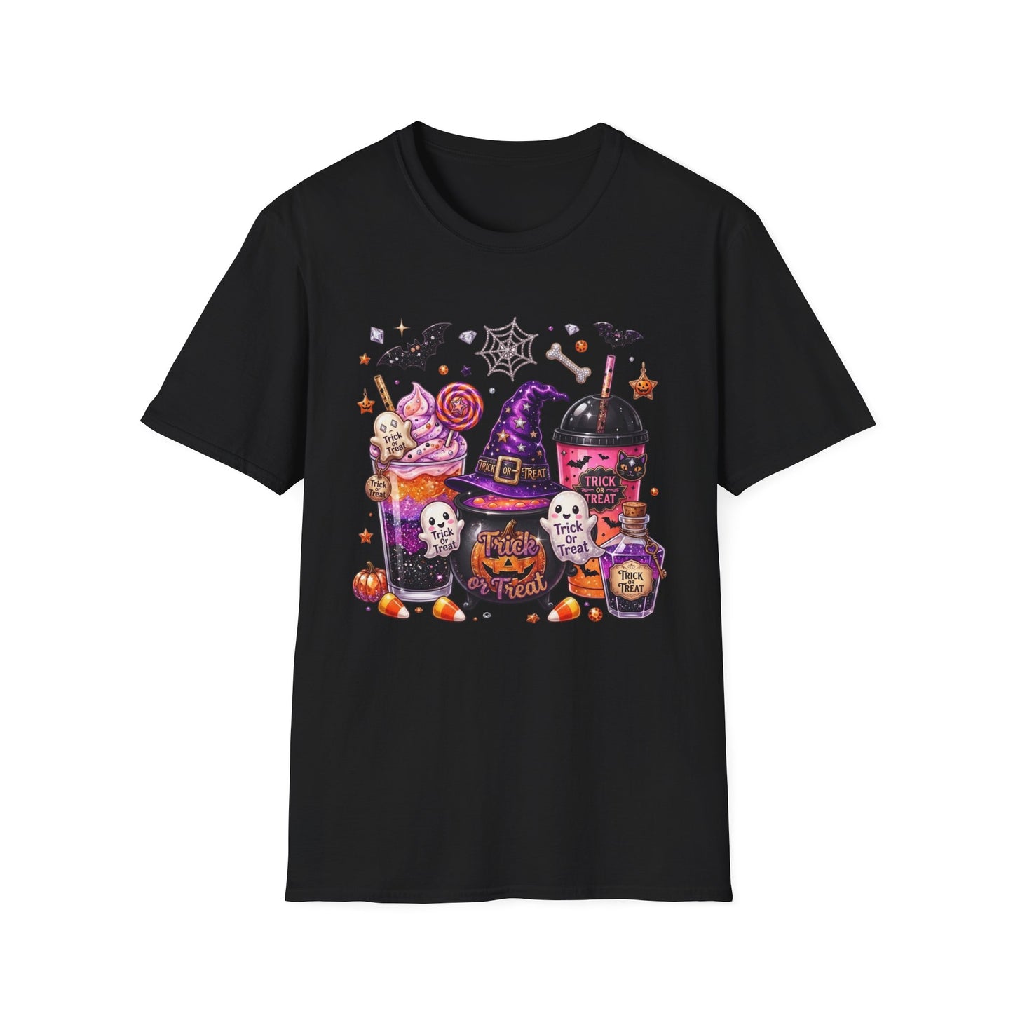 Halloween Candy & Cauldron T-Shirt — Trick or Treat Witchy Sweets Tee