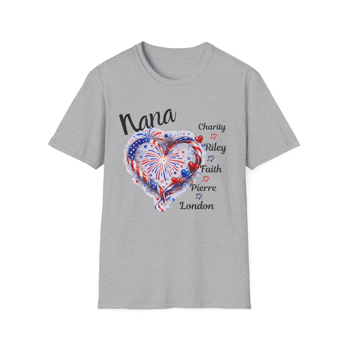 Patriotic Nana Heart Shirt – Custom Family Names Fourth of July Tee