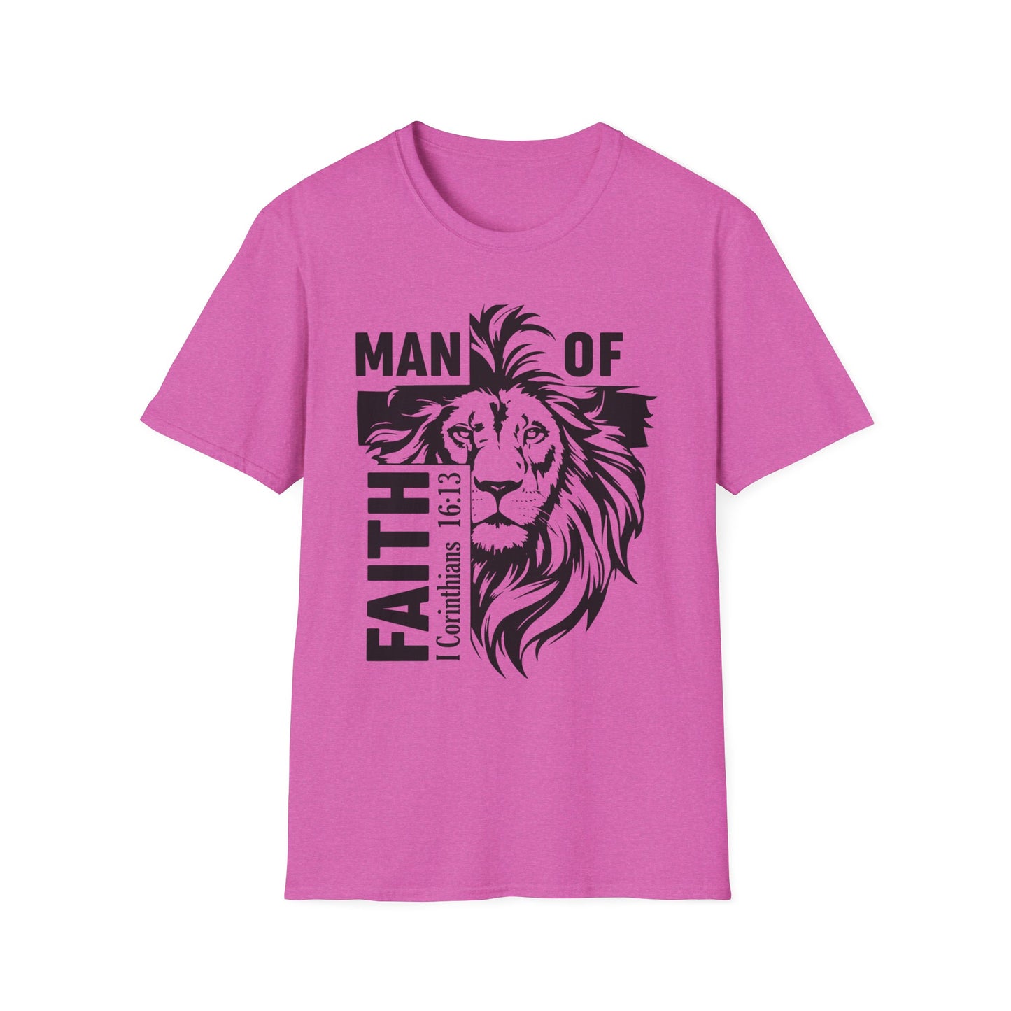 Man of Faith – Lion of Strength Softstyle Tee   Man of Faith Lion Design - Christian Apparel