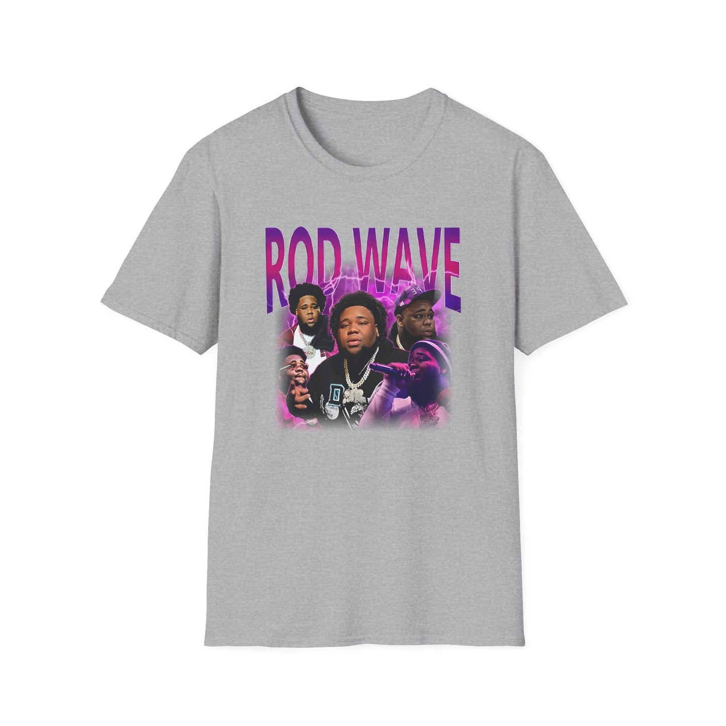 Rod Wave Graphic Unisex Tee – Purple Lightning Collage Shirt – Fan Art T-Shirt for Music Lovers