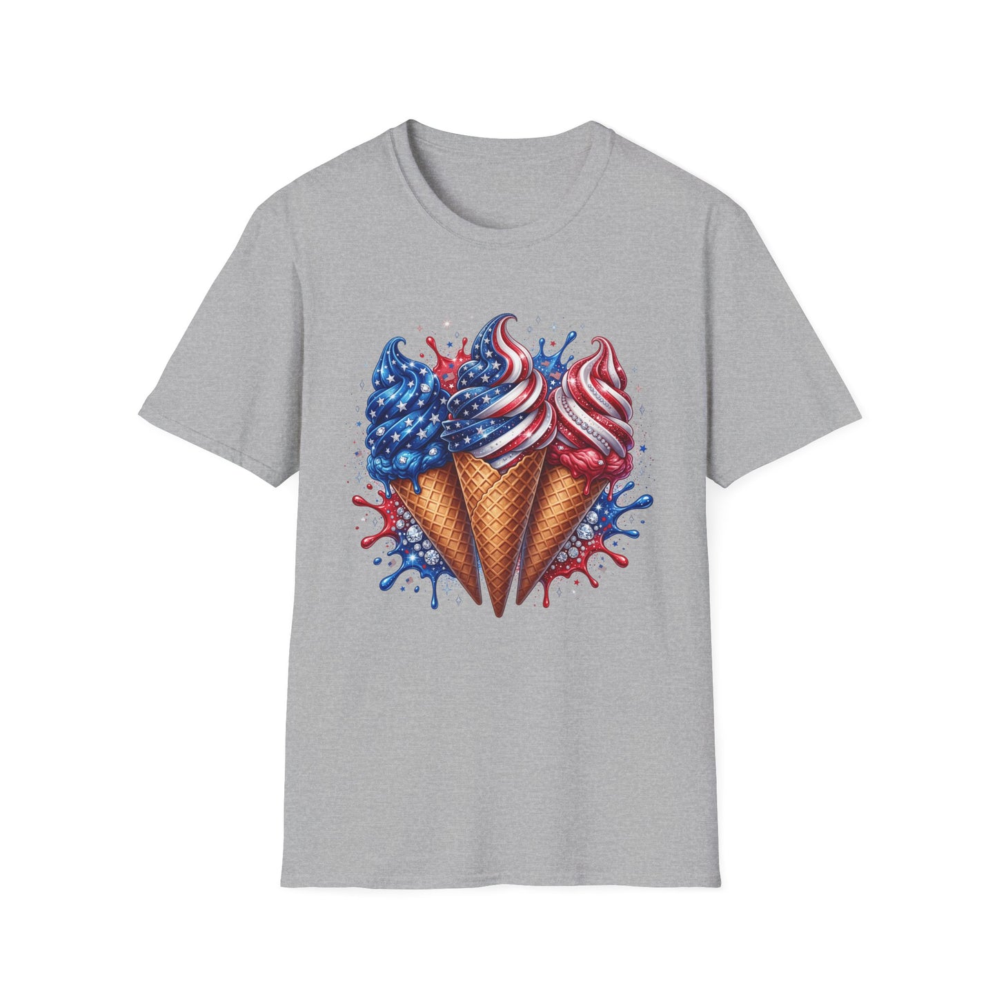 Patriotic Ice Cream Cones T-Shirt — American Flag Red White Blue Summer Tee