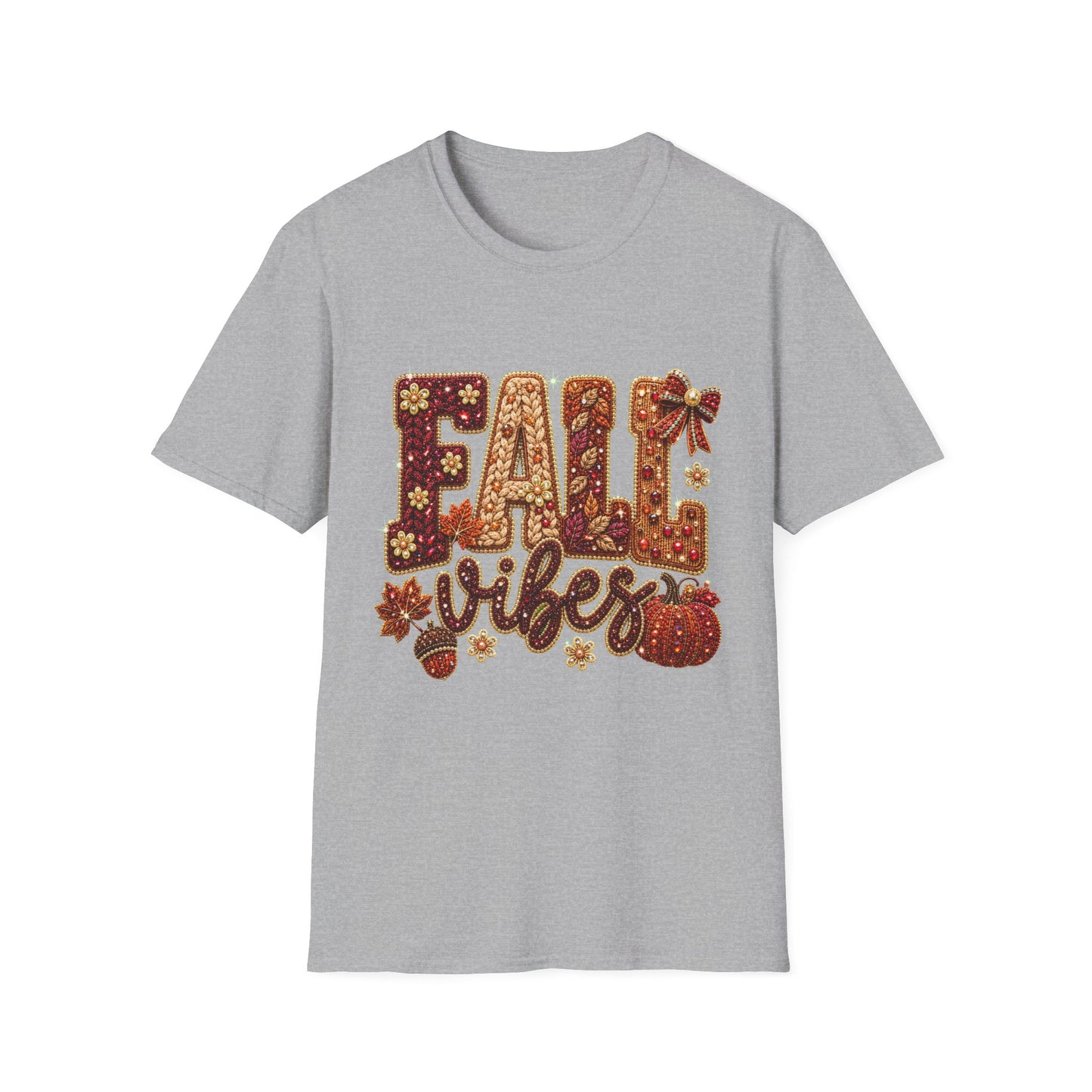 Fall Vibes T-Shirt — Autumn Pumpkin & Leaf Graphic Tee