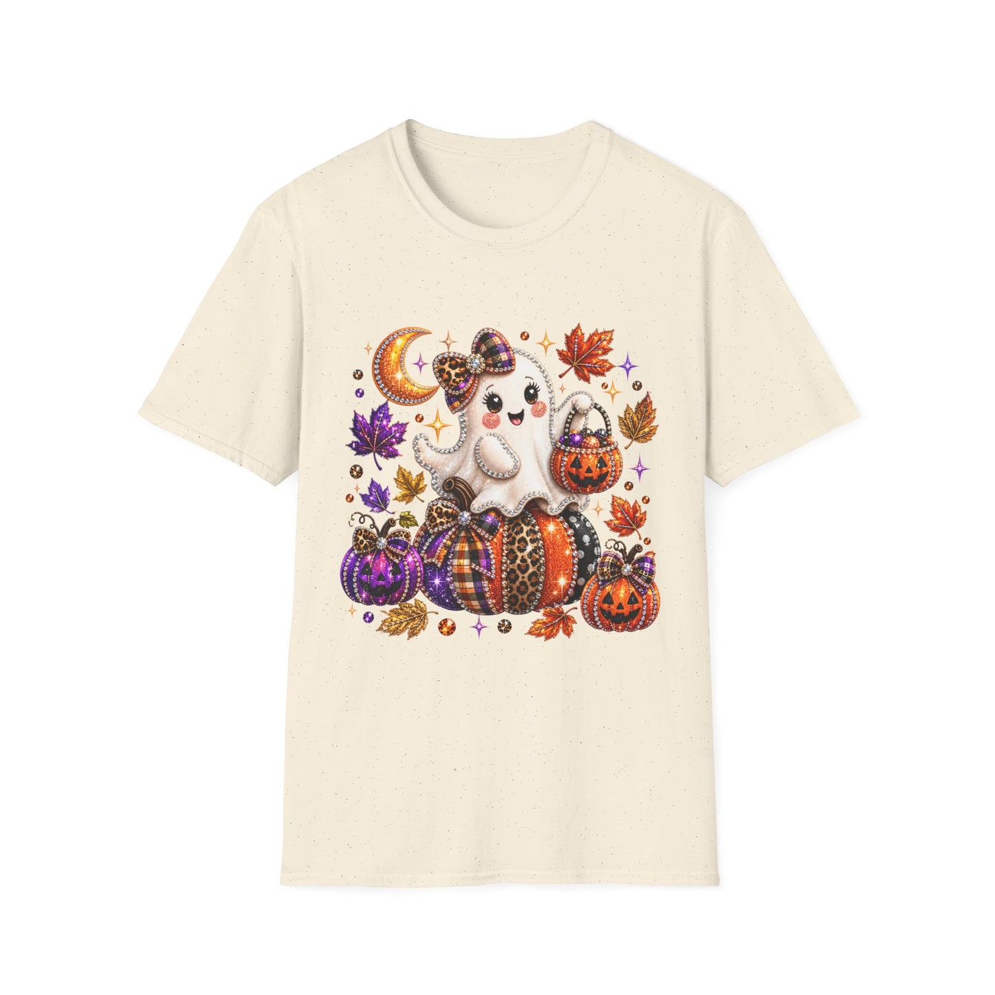 Cute Halloween Ghost T-Shirt — Trick-or-Treat Pumpkin & Autumn Leaves Tee
