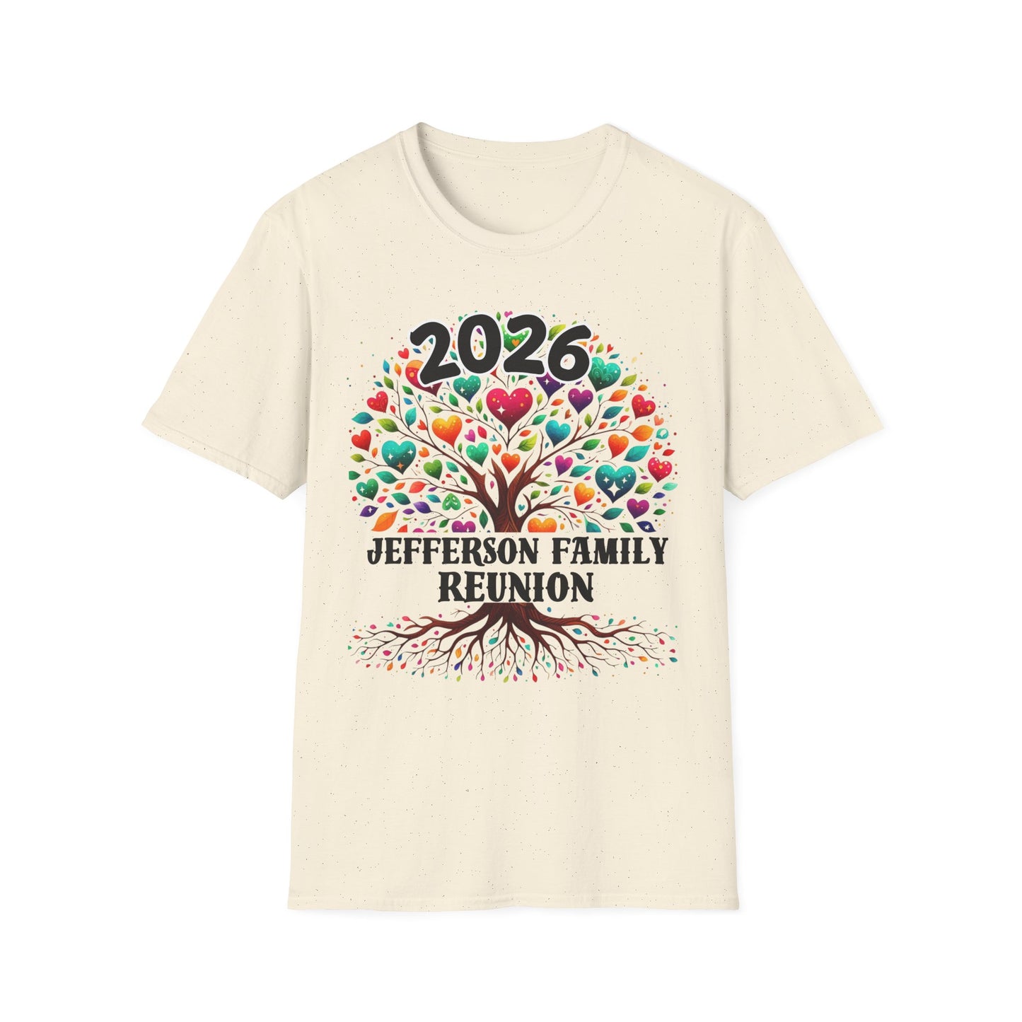 2026 Family Reunion T-Shirt — Colorful Heart Tree Personalized Tee