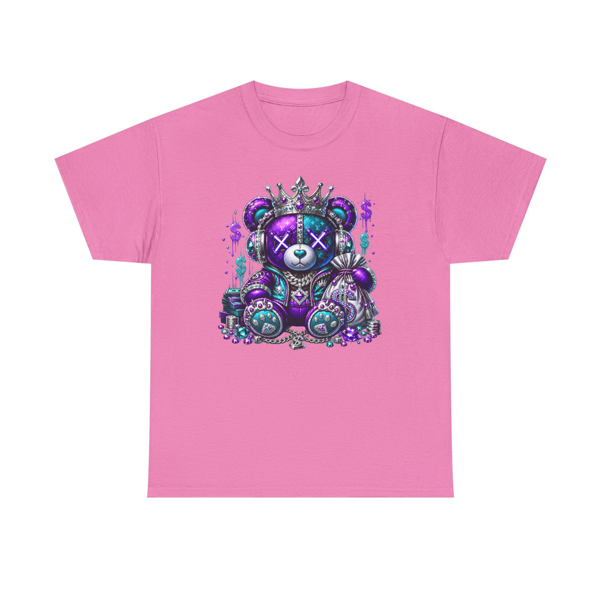 Voodoo Crown Teddy Graphic Tee — Neon Purple Streetwear Bear Shirt