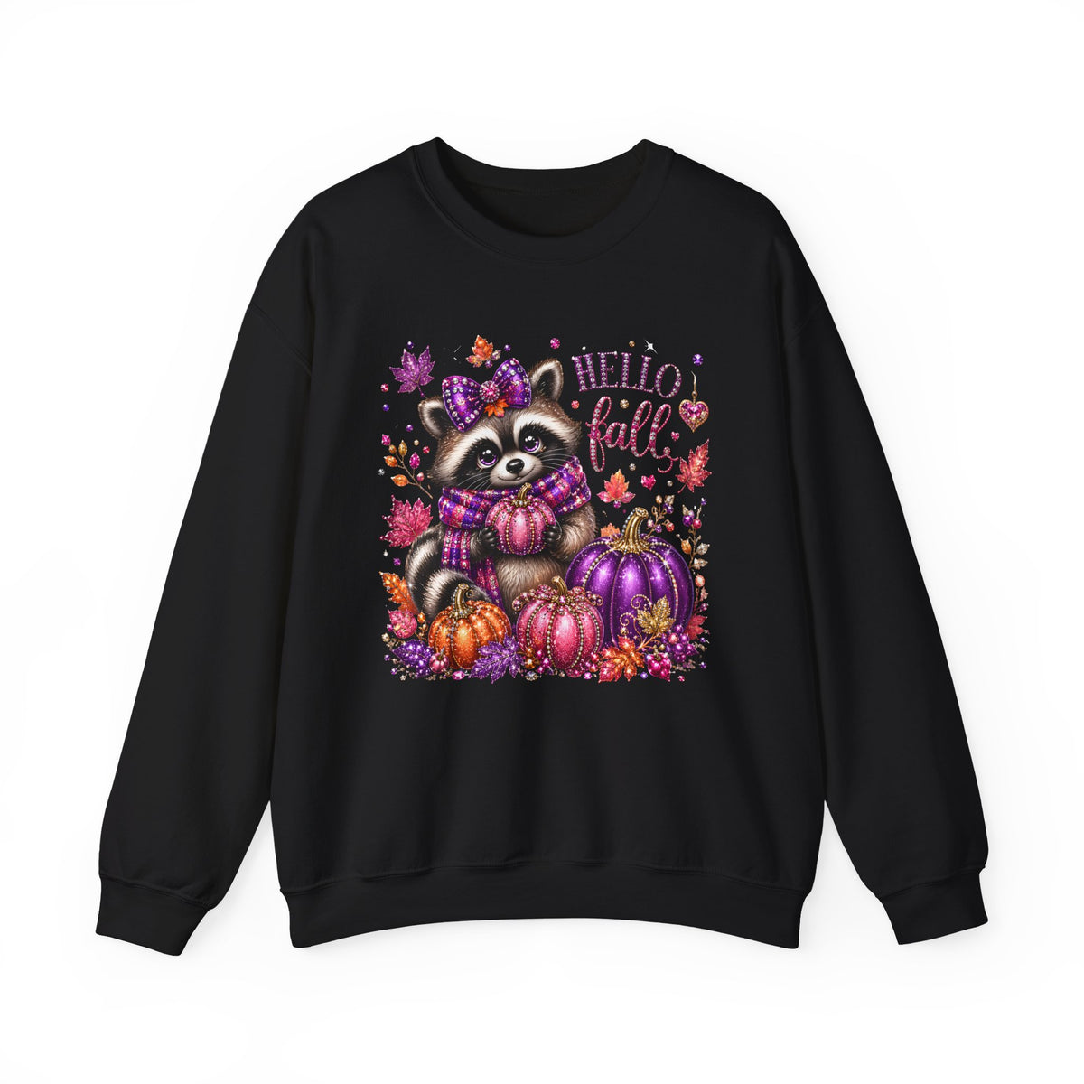 Fall Raccoon Sweatshirt – "Hello Fall" Pumpkin & Leaves Cozy Crewneck