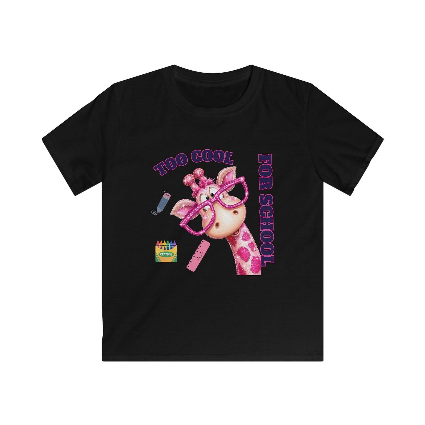 Kids Tee — "Too Cool for School" Giraffe Back-to-School Shirt