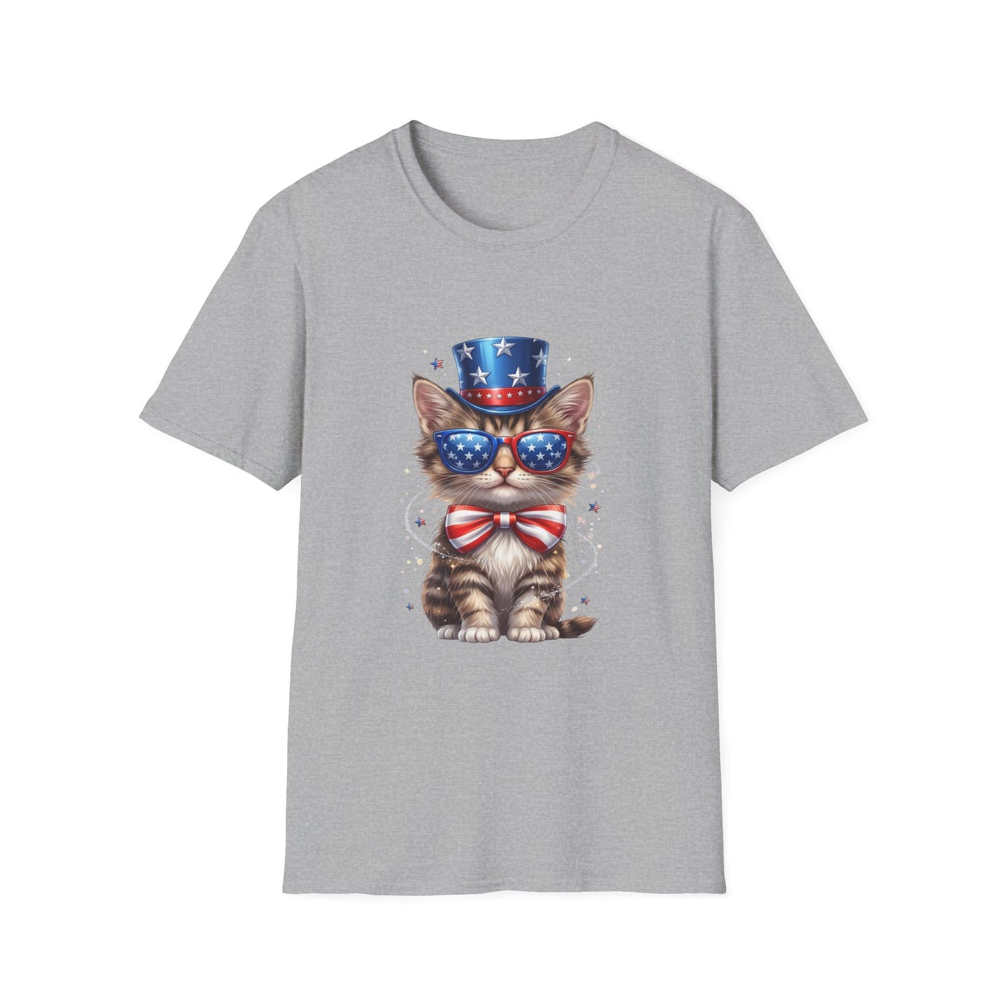 Patriotic Cat T-Shirt — USA Flag Top Hat & Sunglasses 4th of July Tee
