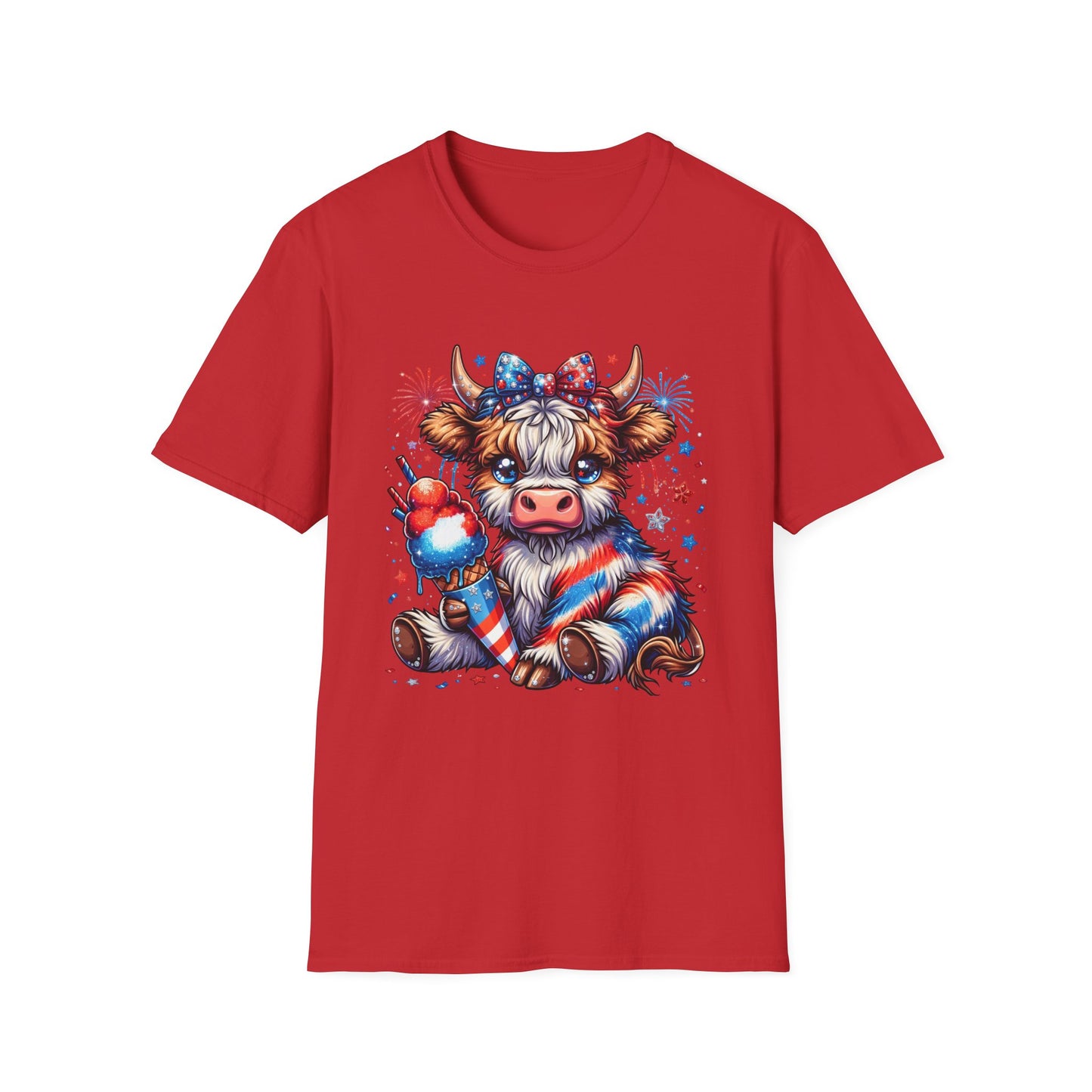 Patriotic Cow Graphic T-Shirt — Fourth of July Red White Blue Farm Animal Tee