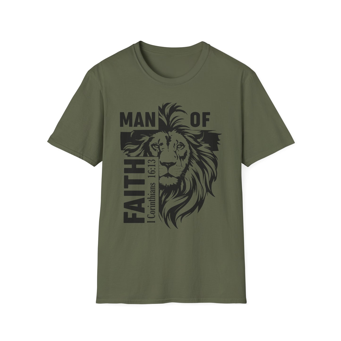 Man of Faith – Lion of Strength Softstyle Tee   Man of Faith Lion Design - Christian Apparel