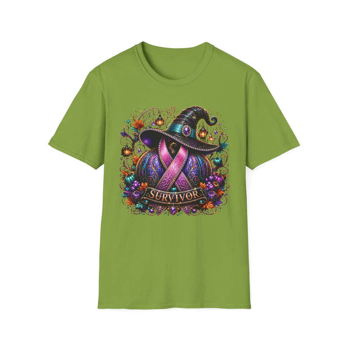 Survivor Witch Hat T-Shirt — Breast Cancer Awareness Ribbon Halloween Tee