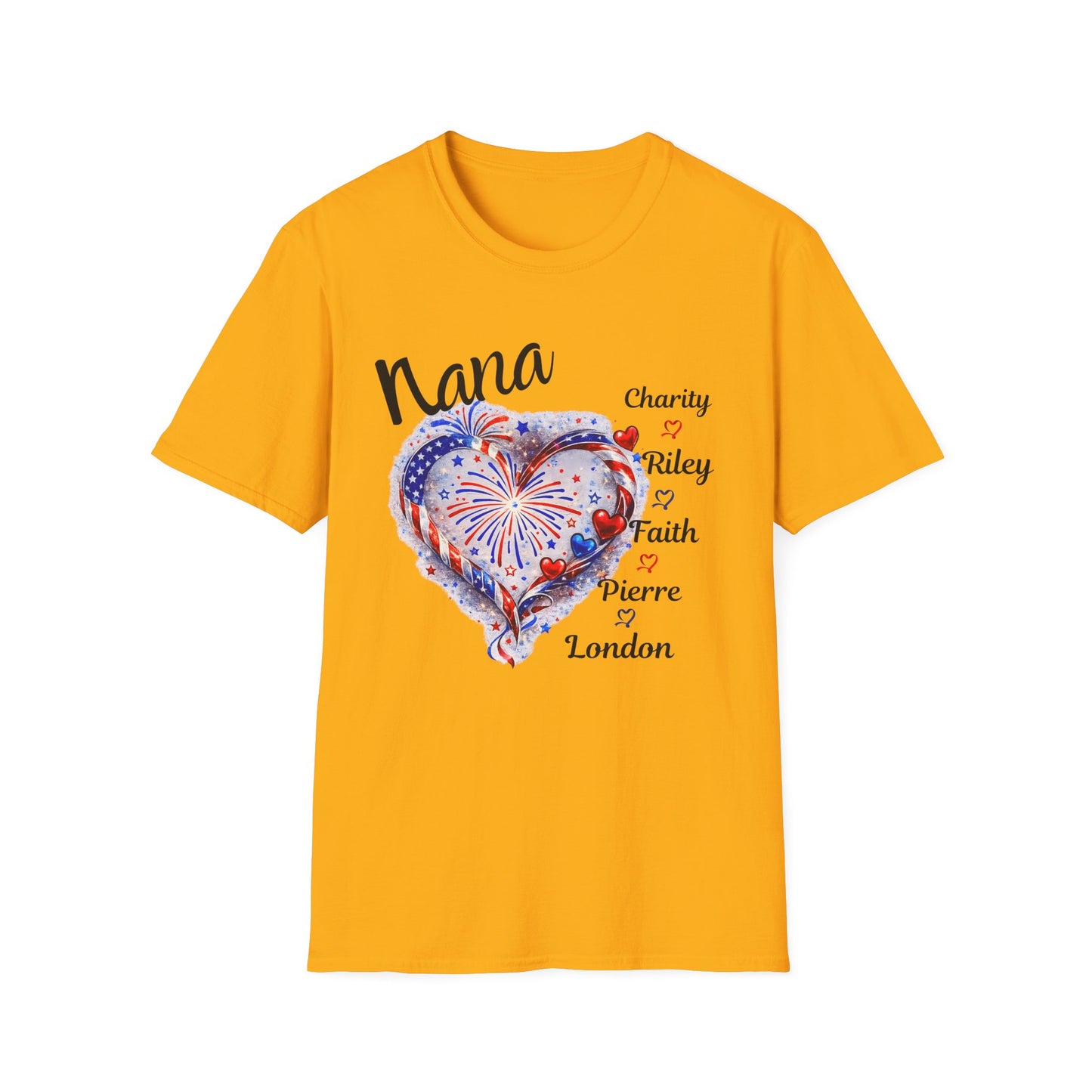 Patriotic Nana Heart Shirt – Custom Family Names Fourth of July Tee