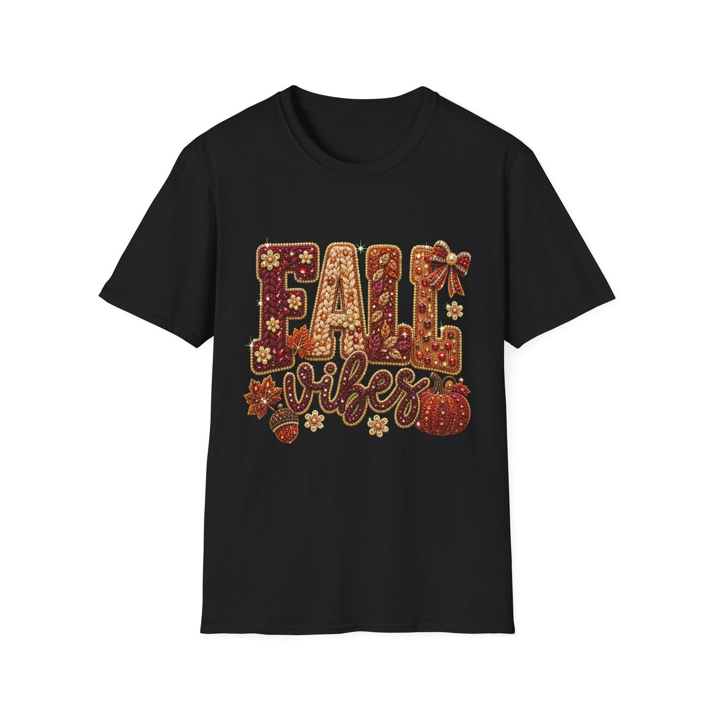Fall Vibes T-Shirt — Autumn Pumpkin & Leaf Graphic Tee