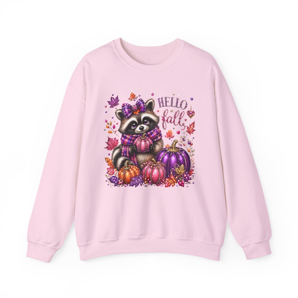 Fall Raccoon Sweatshirt – "Hello Fall" Pumpkin & Leaves Cozy Crewneck