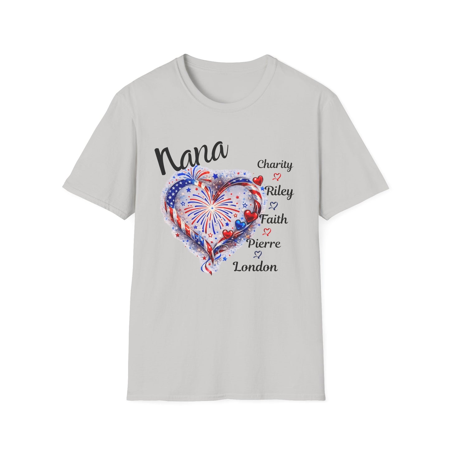 Patriotic Nana Heart Shirt – Custom Family Names Fourth of July Tee