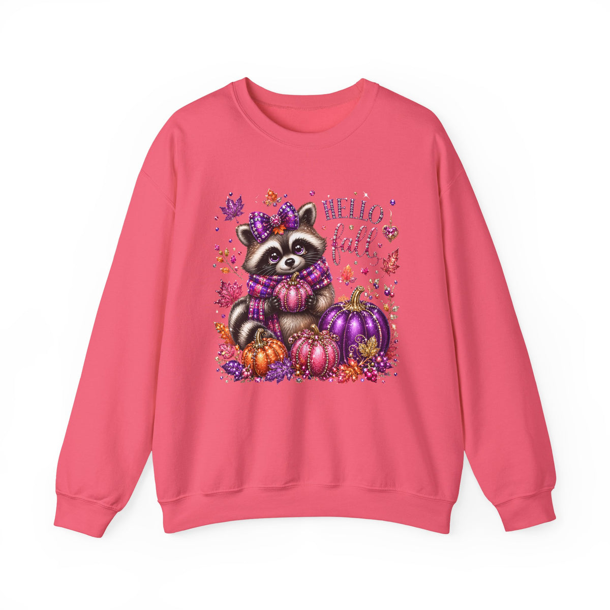 Fall Raccoon Sweatshirt – "Hello Fall" Pumpkin & Leaves Cozy Crewneck