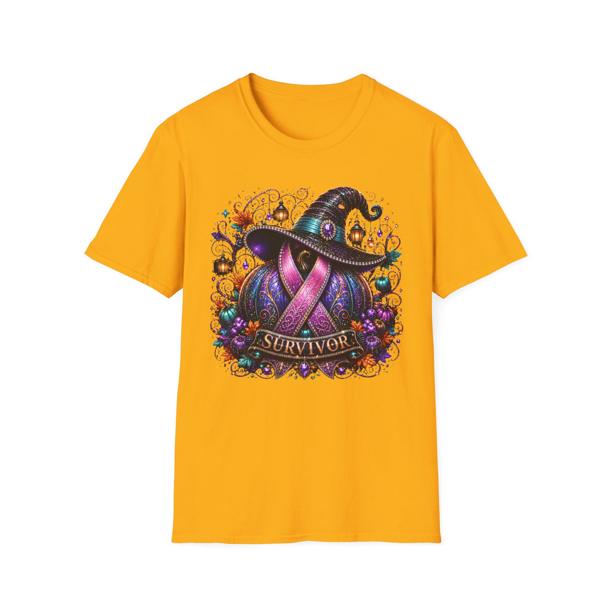 Survivor Witch Hat T-Shirt — Breast Cancer Awareness Ribbon Halloween Tee