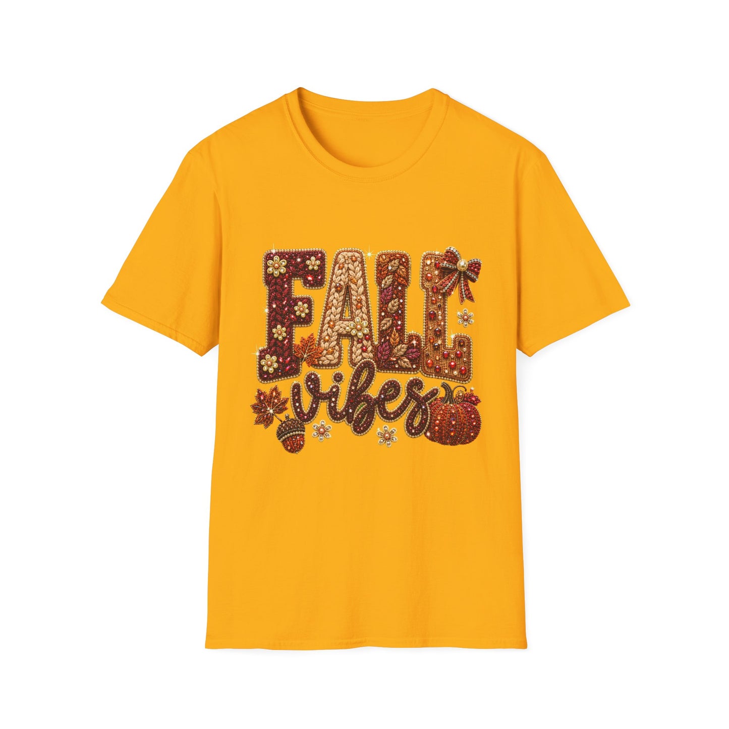 Fall Vibes T-Shirt — Autumn Pumpkin & Leaf Graphic Tee