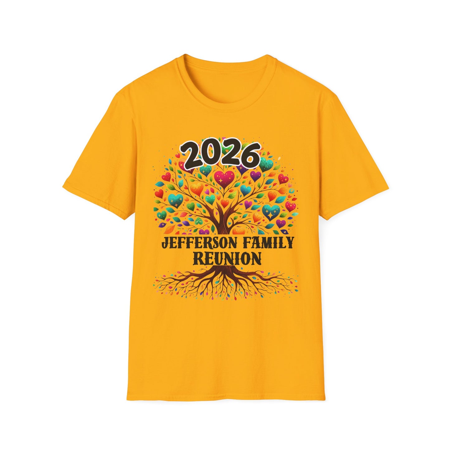 2026 Family Reunion T-Shirt — Colorful Heart Tree Personalized Tee