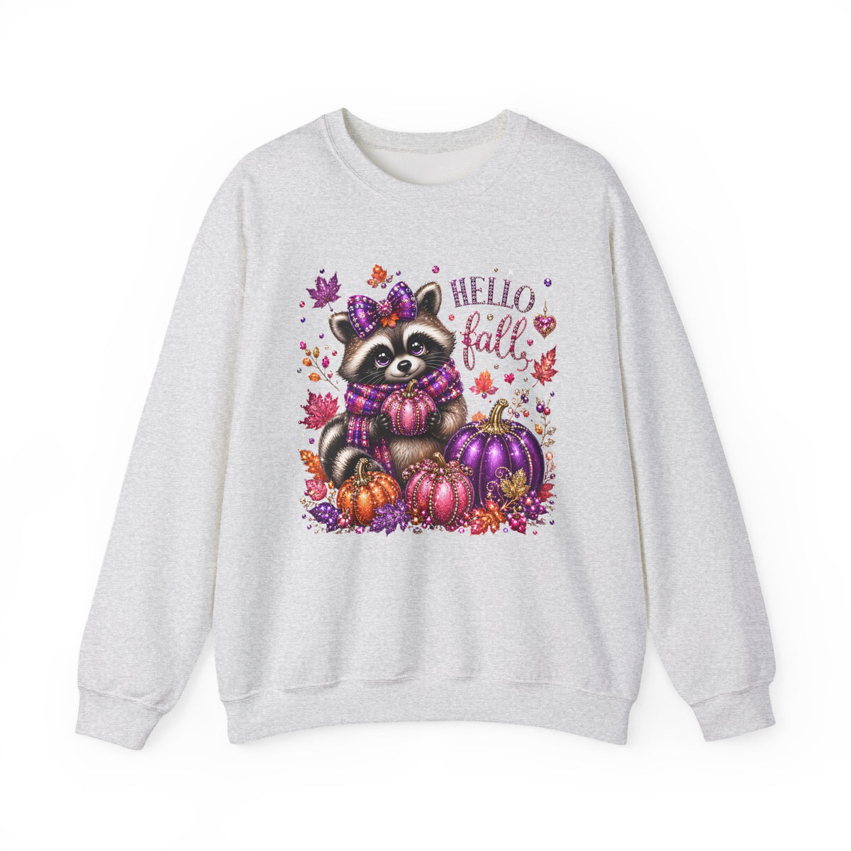 Fall Raccoon Sweatshirt – "Hello Fall" Pumpkin & Leaves Cozy Crewneck