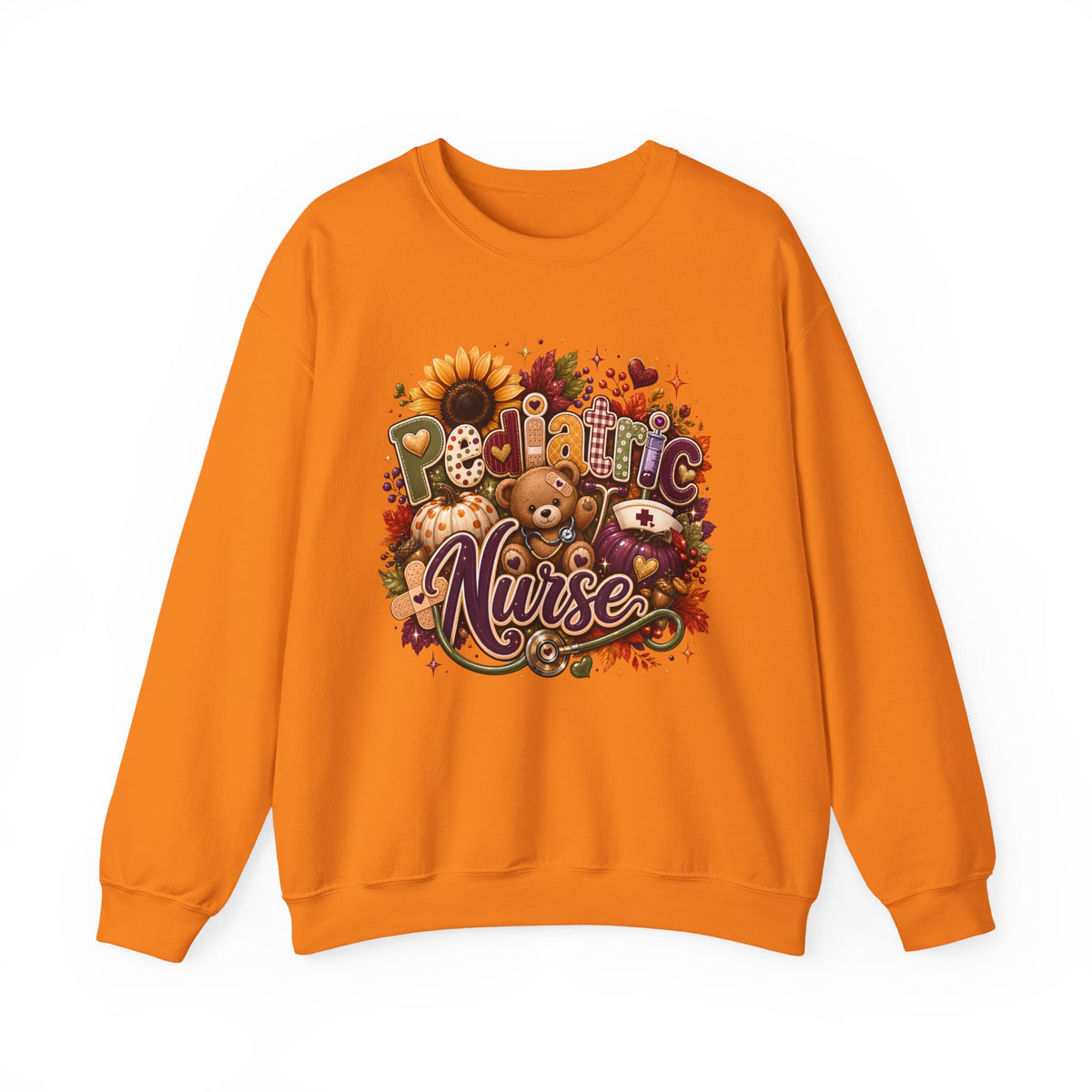 Pediatric Nurse Fall Crewneck Sweatshirt – Cozy Autumn Teddy Bear & Sunflower Design