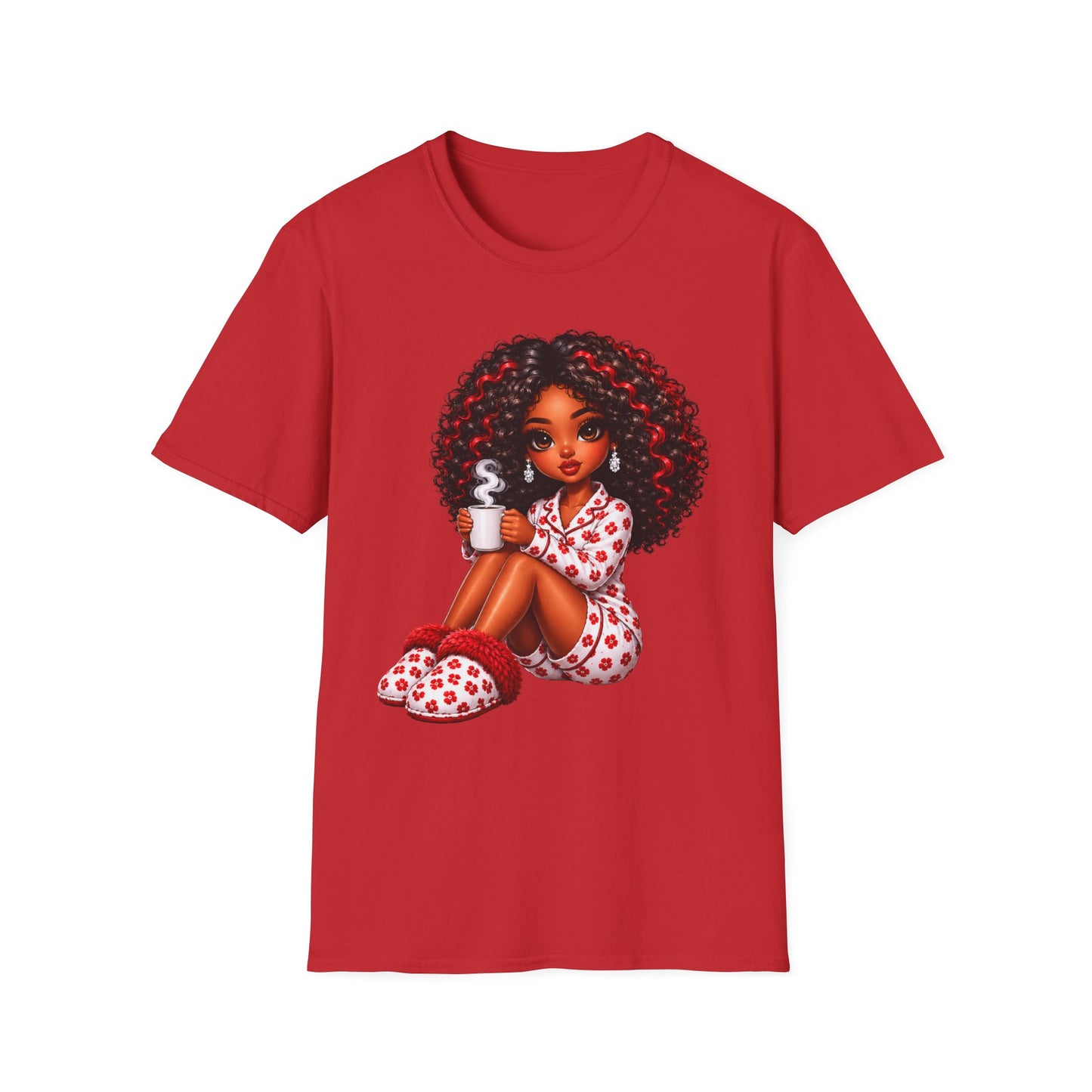 Pretty Melanin Princess Pajama Graphic Tee — Cute Coffee & Slippers Graphic T-Shirt