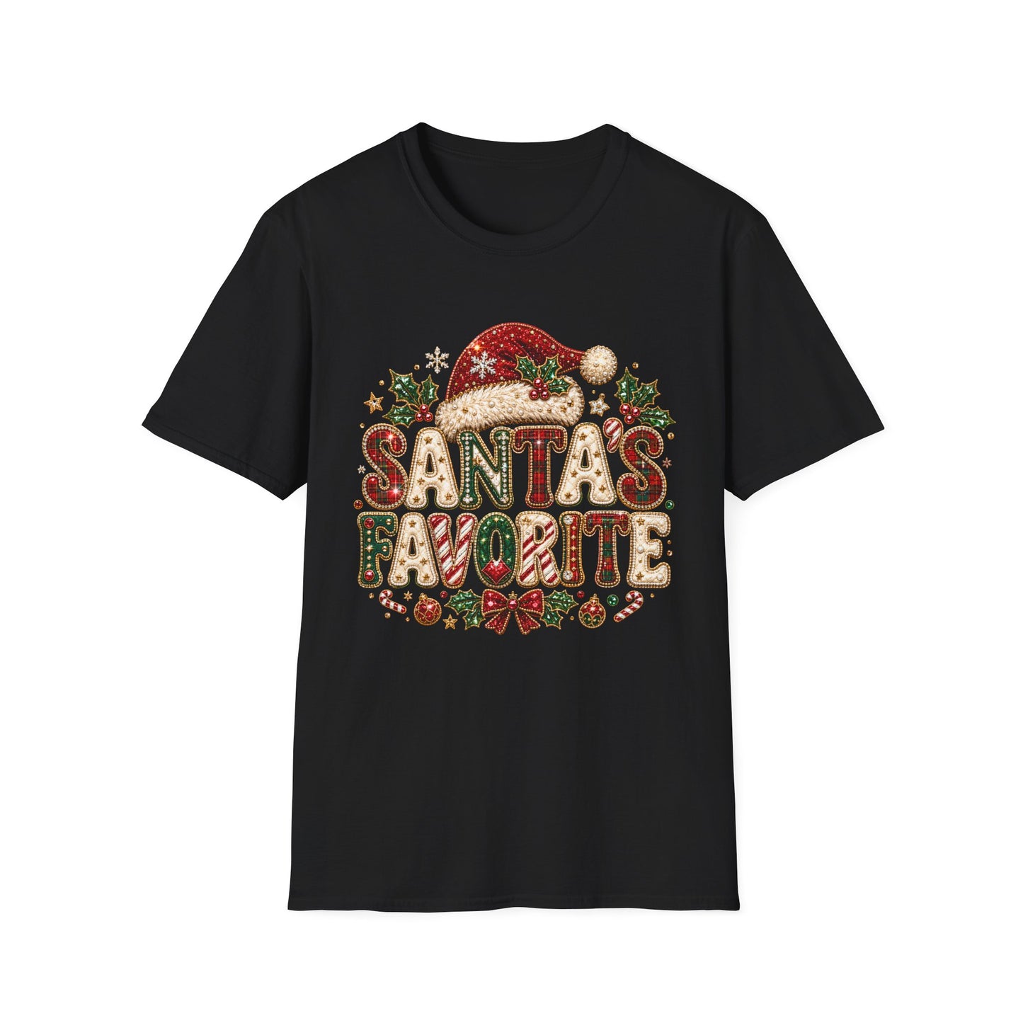 Santa's Favorite T-Shirt — Festive Christmas Graphic Tee with Santa Hat & Holiday Accents