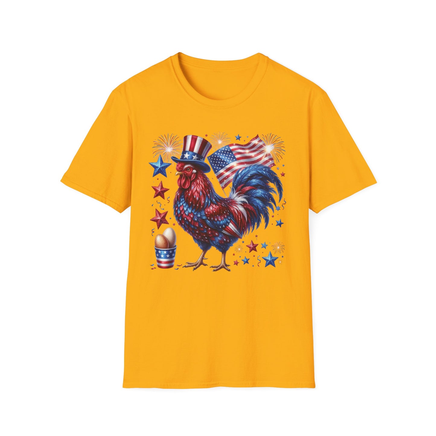 Patriotic Rooster T-Shirt — American Flag USA 4th of July Tee