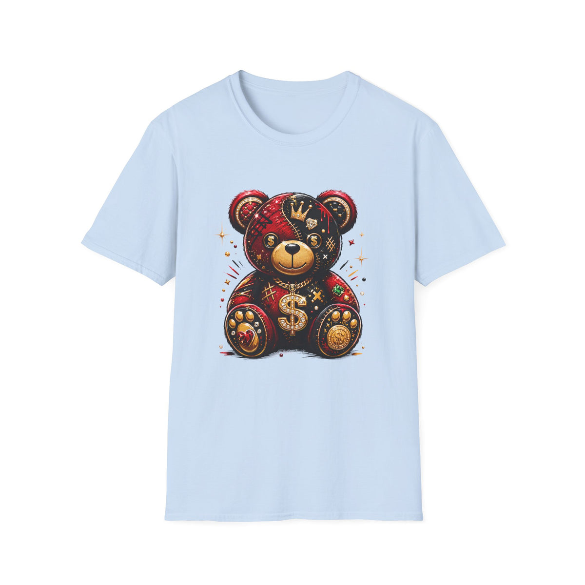 Luxury Crown Bear Graphic T-Shirt — Money Patchwork Teddy Design
