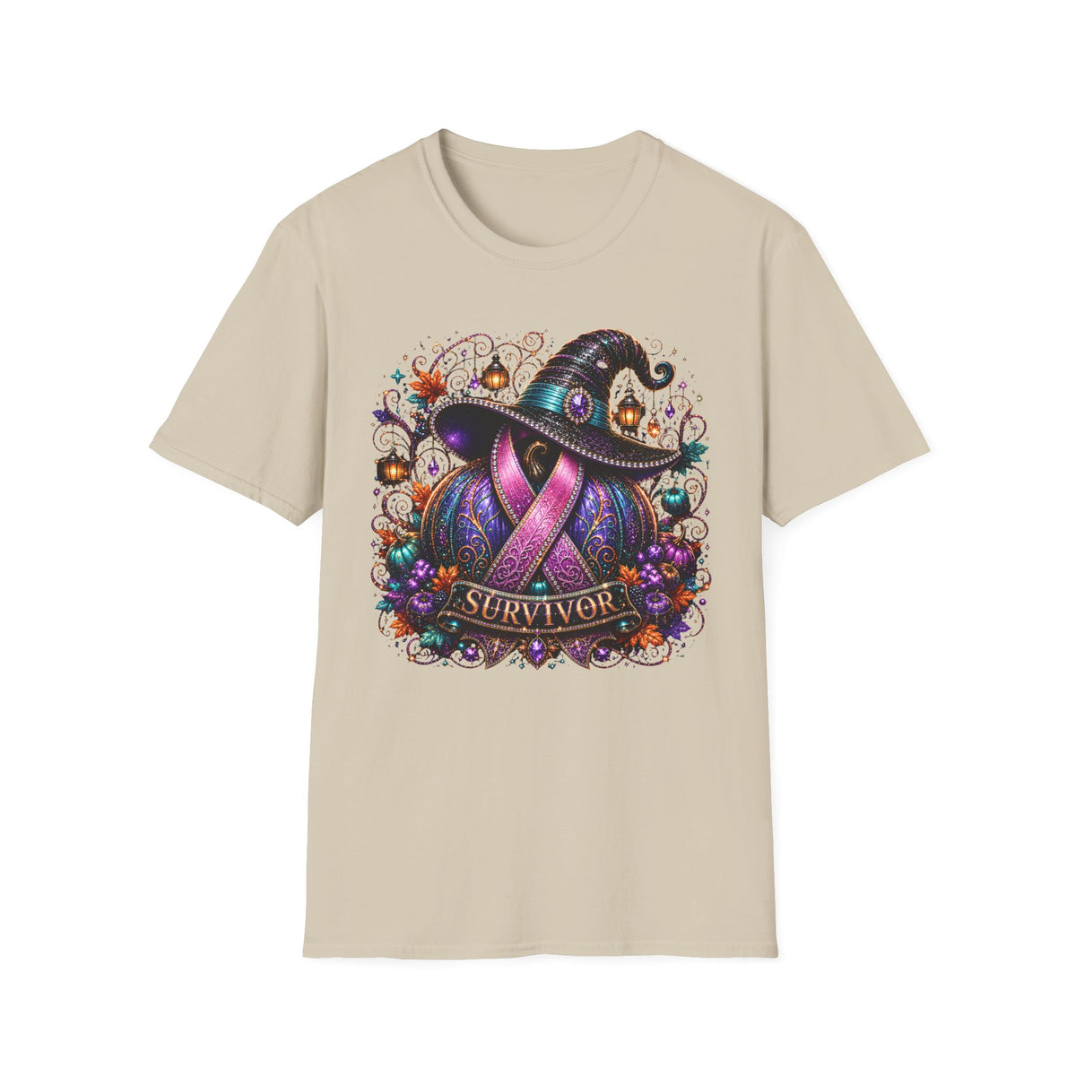 Survivor Witch Hat T-Shirt — Breast Cancer Awareness Ribbon Halloween Tee