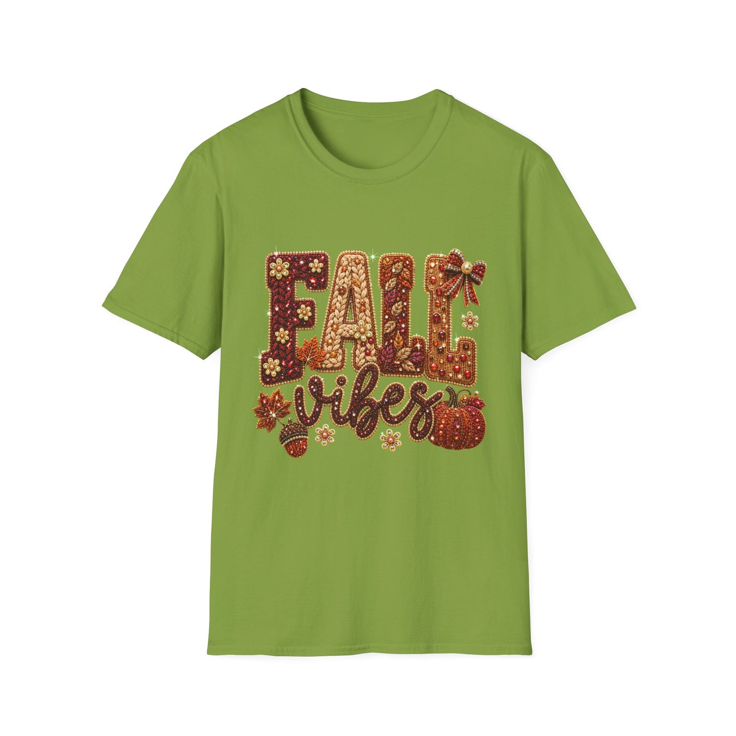 Fall Vibes T-Shirt — Autumn Pumpkin & Leaf Graphic Tee