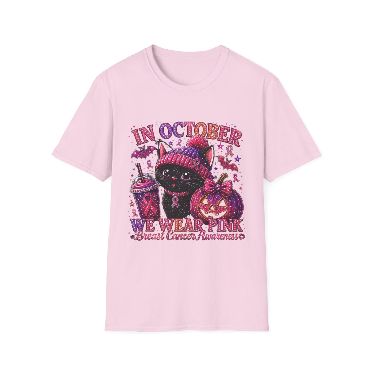 October Breast Cancer Awareness Cat Tee — "In October We Wear Pink"