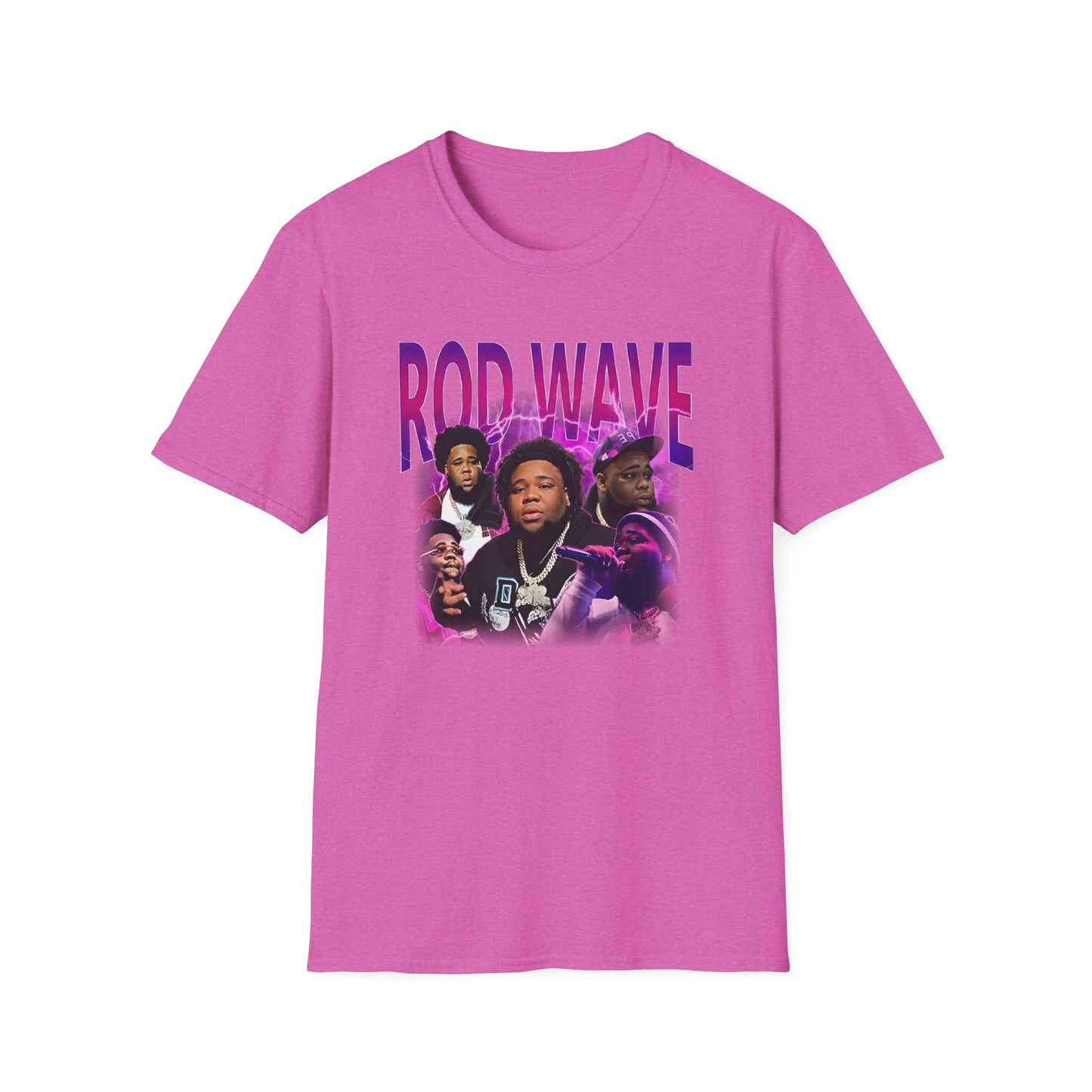 Rod Wave Graphic Unisex Tee – Purple Lightning Collage Shirt – Fan Art T-Shirt for Music Lovers