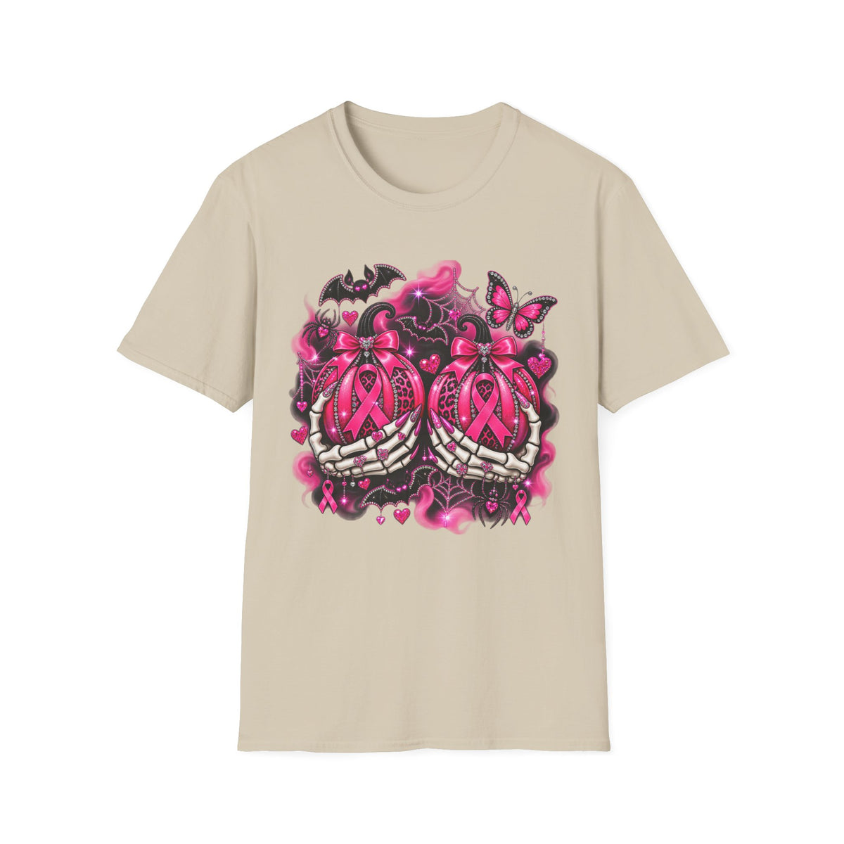 Breast Cancer Awareness Ribbon Tee — Pink Ribbon Gothic Bat & Butterfly Design