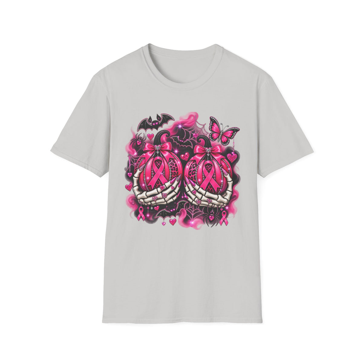Breast Cancer Awareness Ribbon Tee — Pink Ribbon Gothic Bat & Butterfly Design