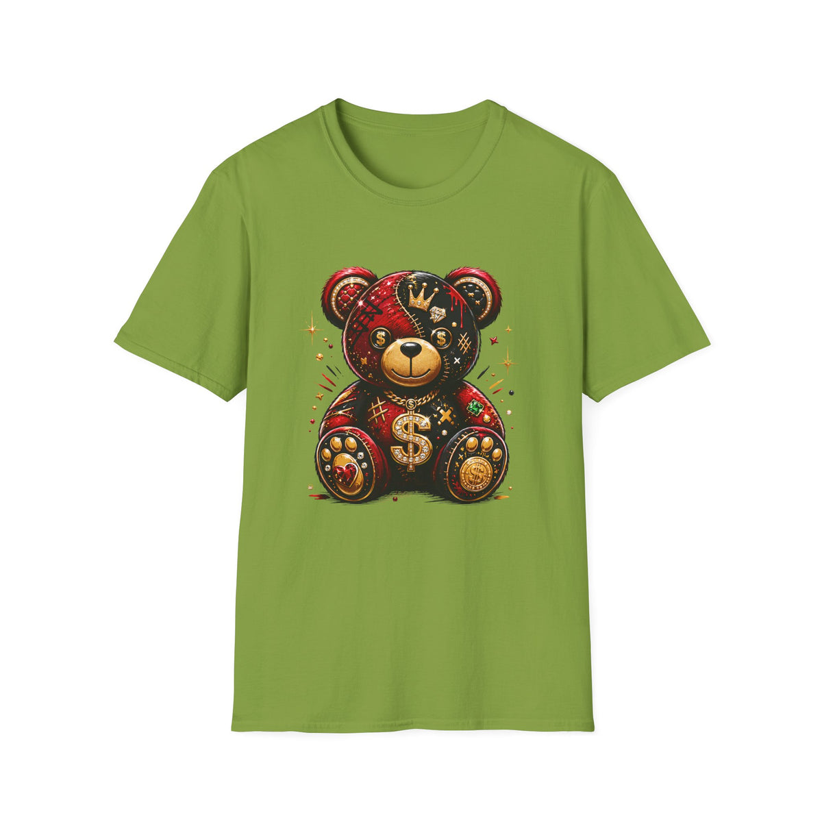 Luxury Crown Bear Graphic T-Shirt — Money Patchwork Teddy Design
