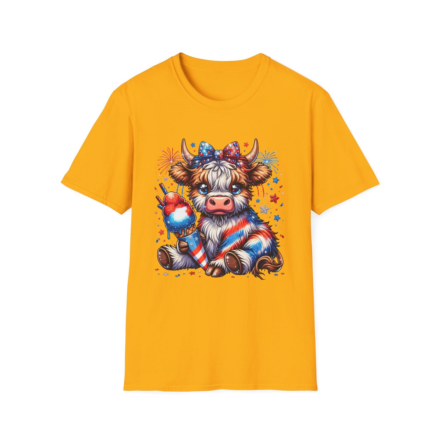 Patriotic Cow Graphic T-Shirt — Fourth of July Red White Blue Farm Animal Tee