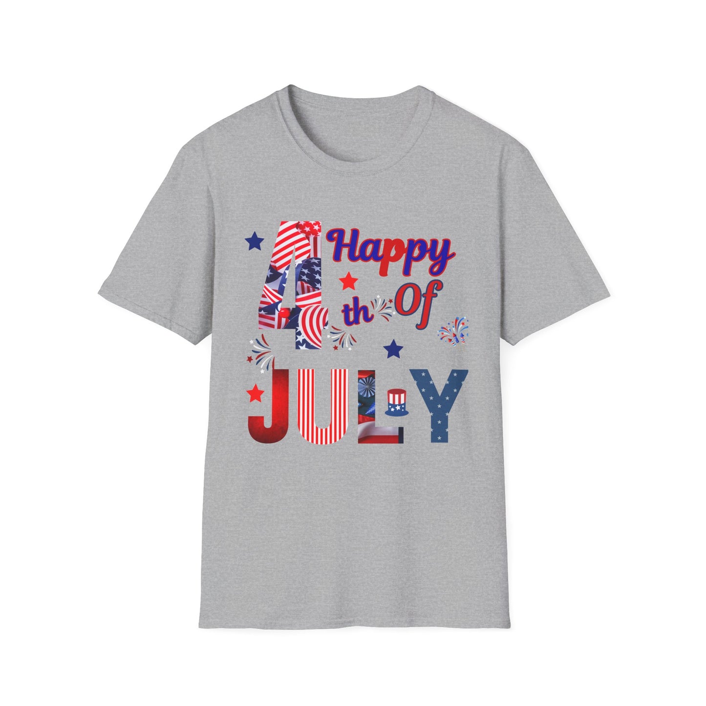 Happy 4th of July Patriotic T-Shirt | Red White Blue Independence Day Graphic Tee | USA Fireworks Celebration Shir