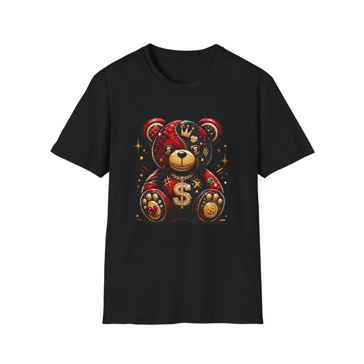 Luxury Crown Bear Graphic T-Shirt — Money Patchwork Teddy Design